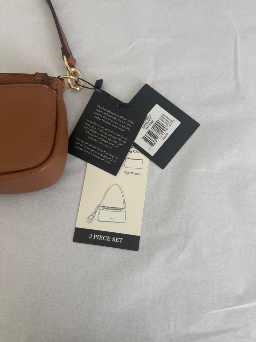 Nanette Lepore Cognac Pebble Leather Mini Shoulder Bag with Tassel - Picture 12 of 12